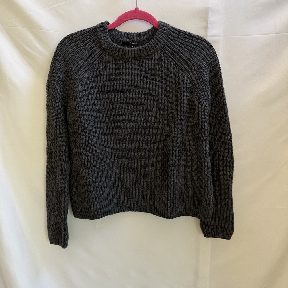 Quince Sweater Womens Small Charcoal 100% Organic Cotton Chunky Knit Crew Neck